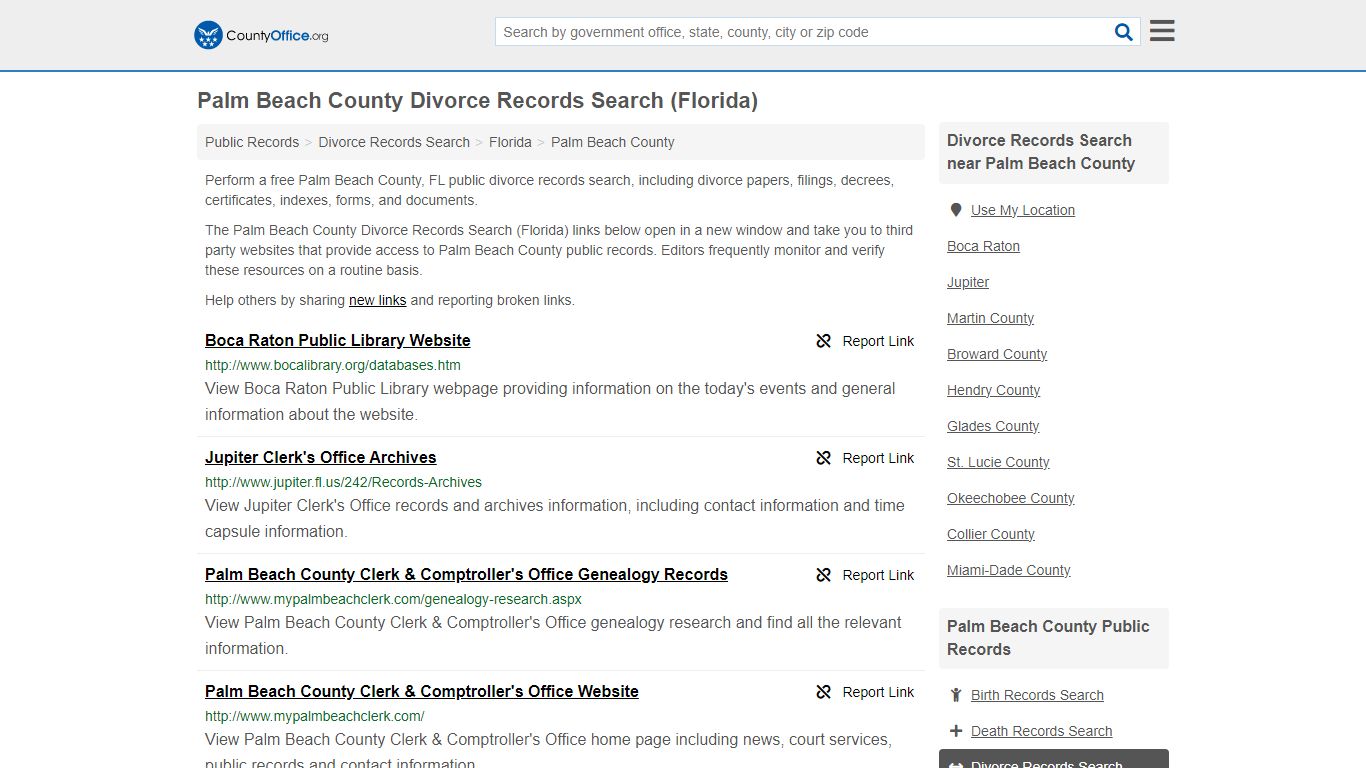 Palm Beach County Divorce Records Search (Florida) - County Office